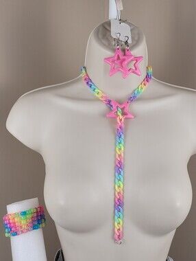 5pc link Rainbow lariat drop star necklace cuff choose  earring and nail art